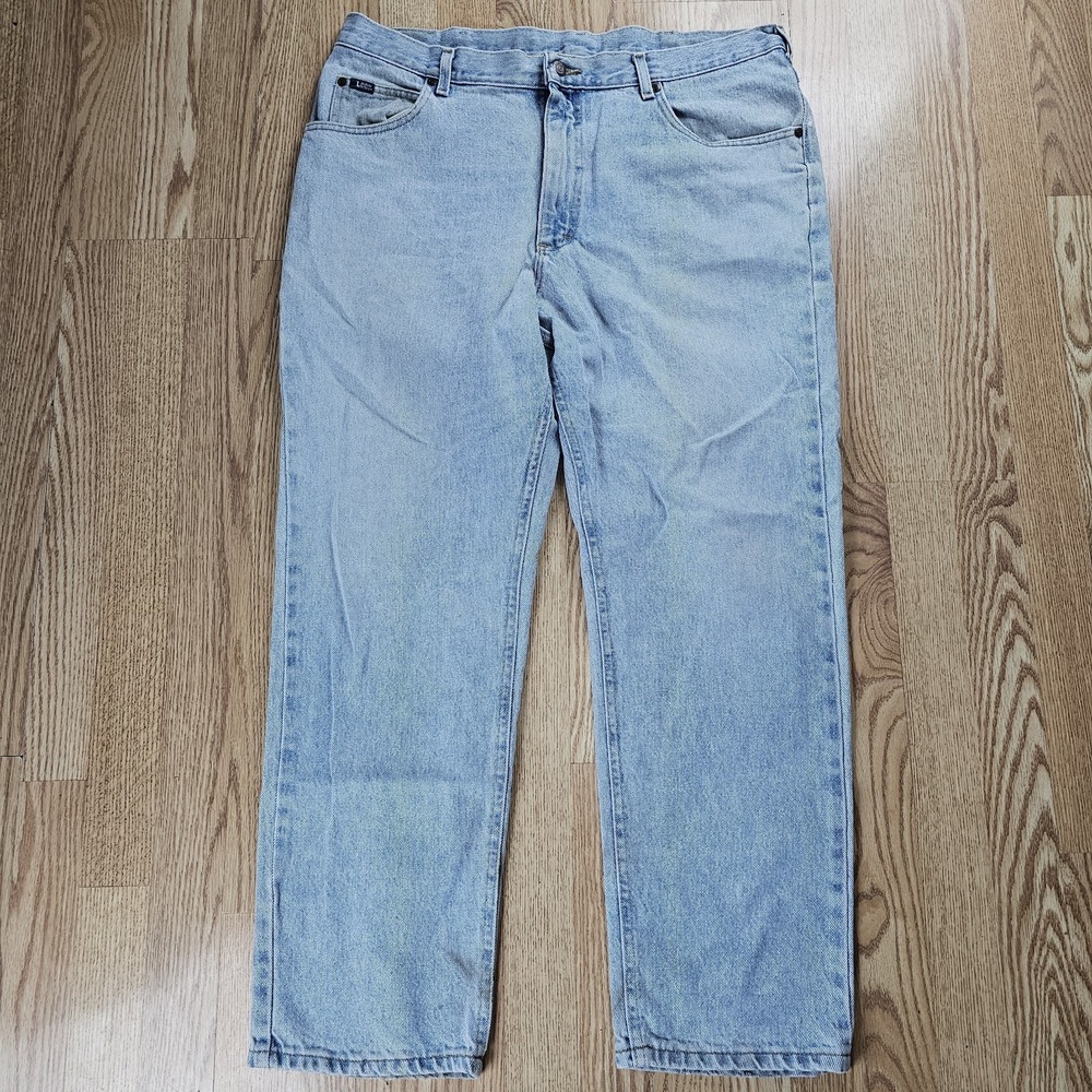 Vintage Lee Jeans Mens 40x30 Blue Regular Straight Made In USA Denim Pants Zip